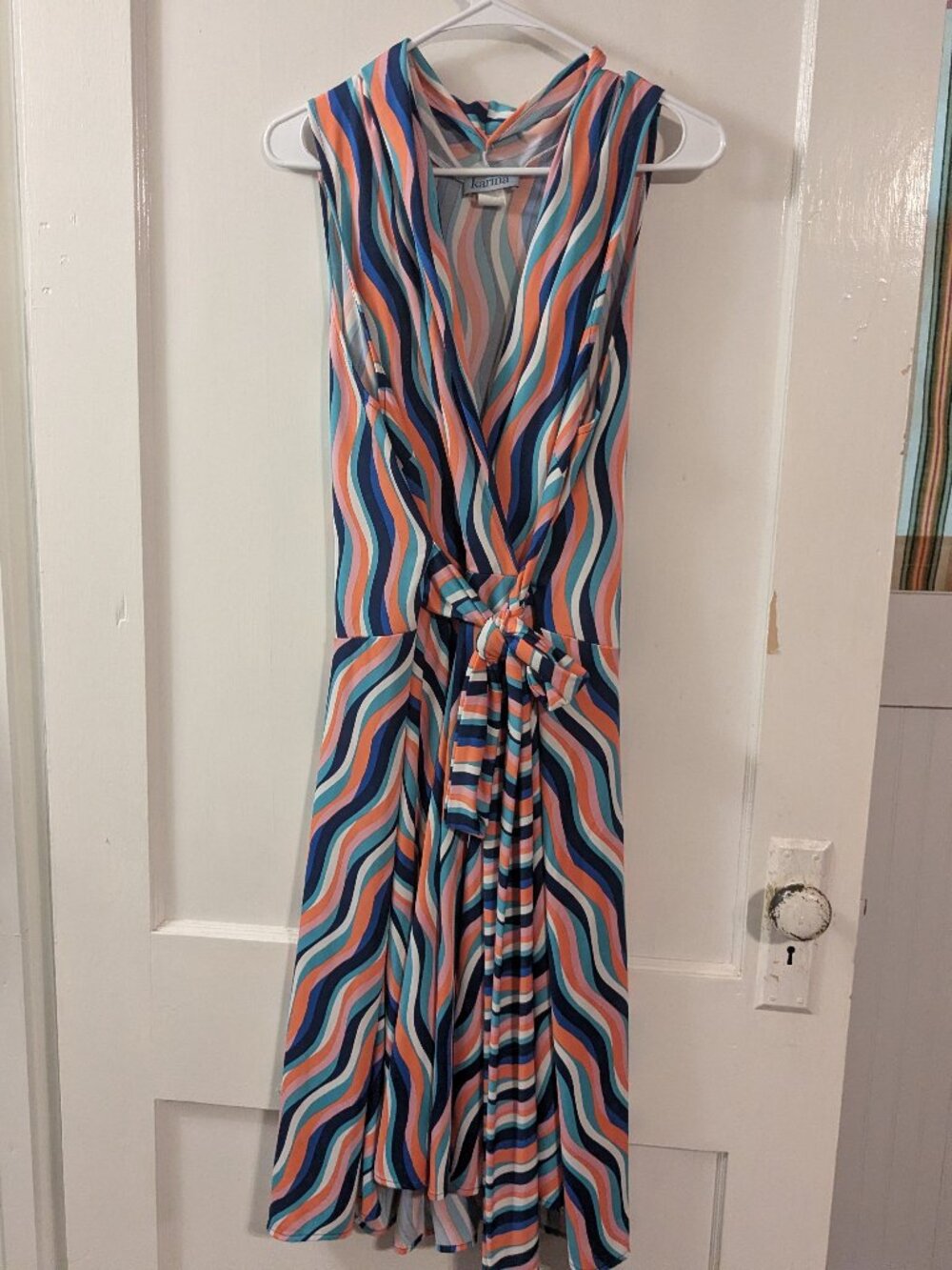 Sleeveless faux wrap midi dress